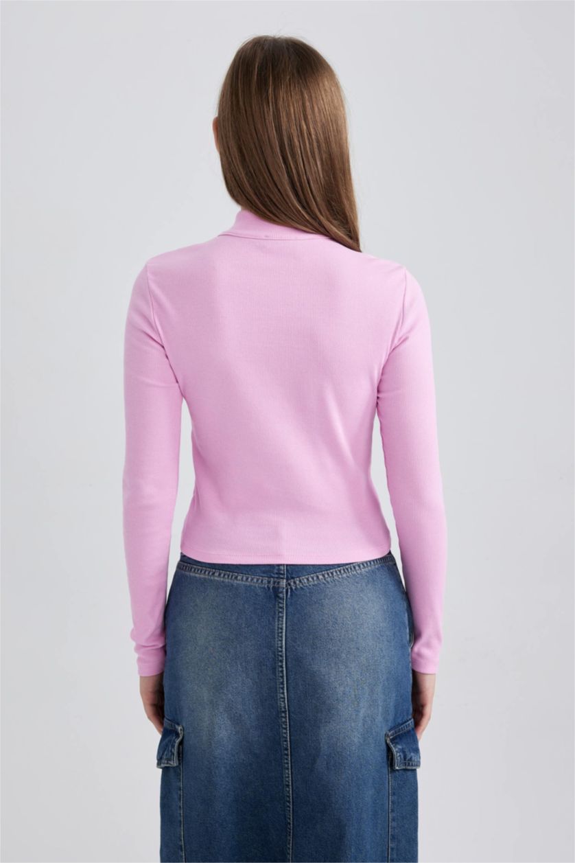 Kadın Pembe Fıtted Uzun Kollu Tişört