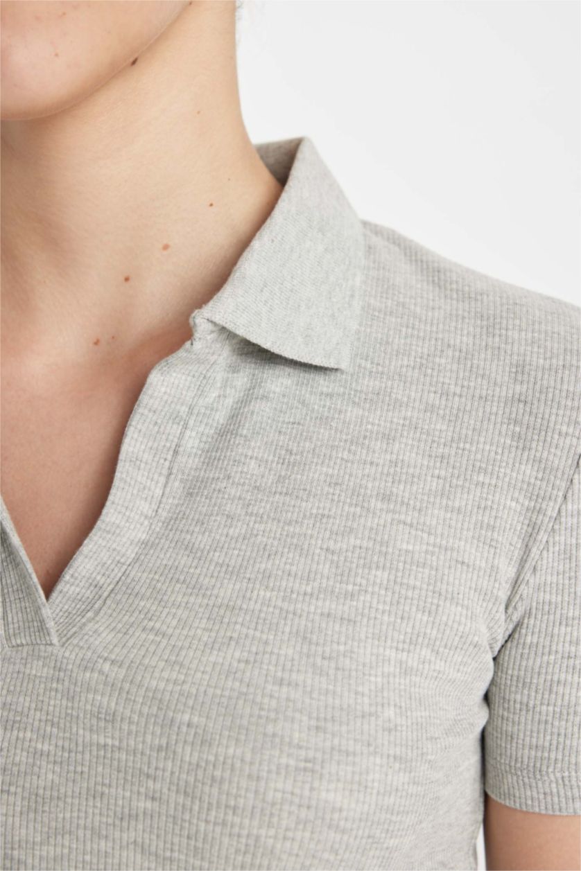 Women Grey Melange Slim Fit Camisole Short Sleeve T-Shirt