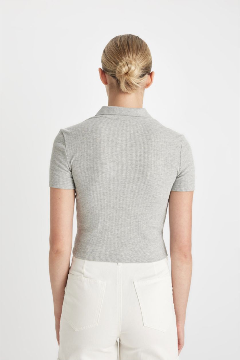 Women Grey Melange Slim Fit Camisole Short Sleeve T-Shirt
