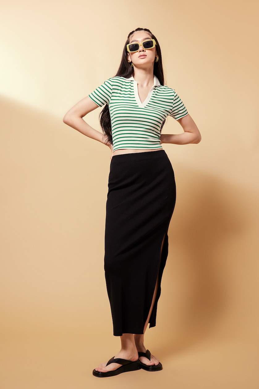 Women Green Slim Fit Camisole Short Sleeve T-Shirt