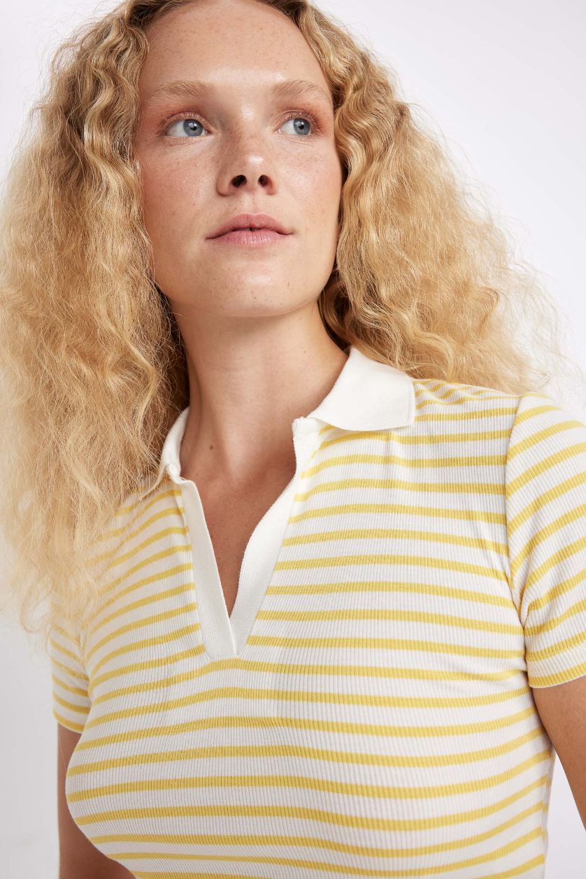 WOMAN Light Yellow Fitted Polo Neck Ribbed Camisole T-Shirt