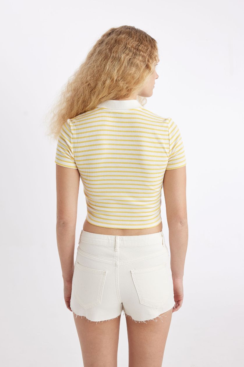 WOMAN Light Yellow Fitted Polo Neck Ribbed Camisole T-Shirt