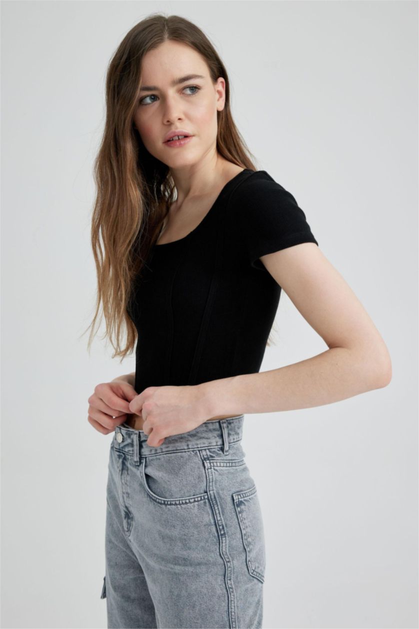 WOMAN Black Slim Fit Camisole Short Sleeve T-Shirt