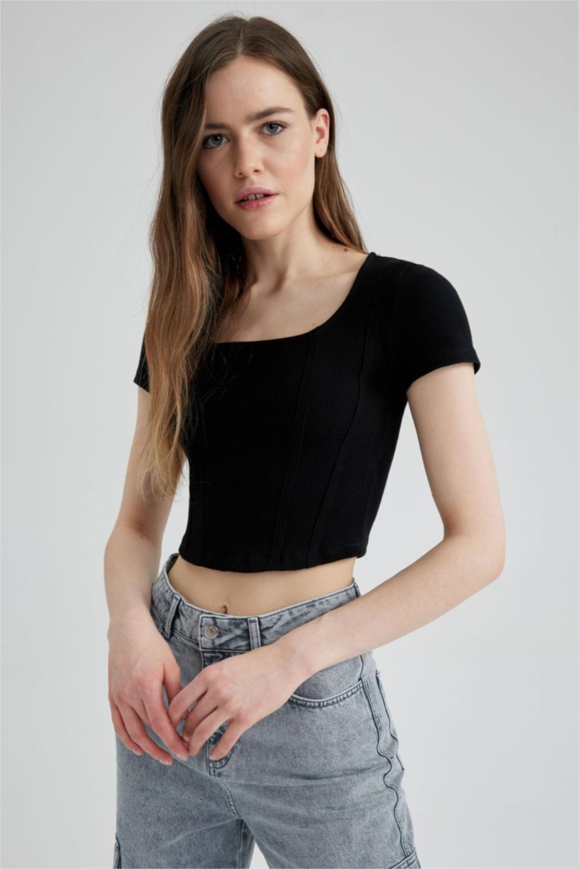 WOMAN Black Slim Fit Camisole Short Sleeve T-Shirt