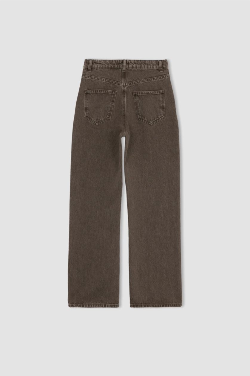 نساء بني بنطلون كارجو جينز قطن وايد ليج