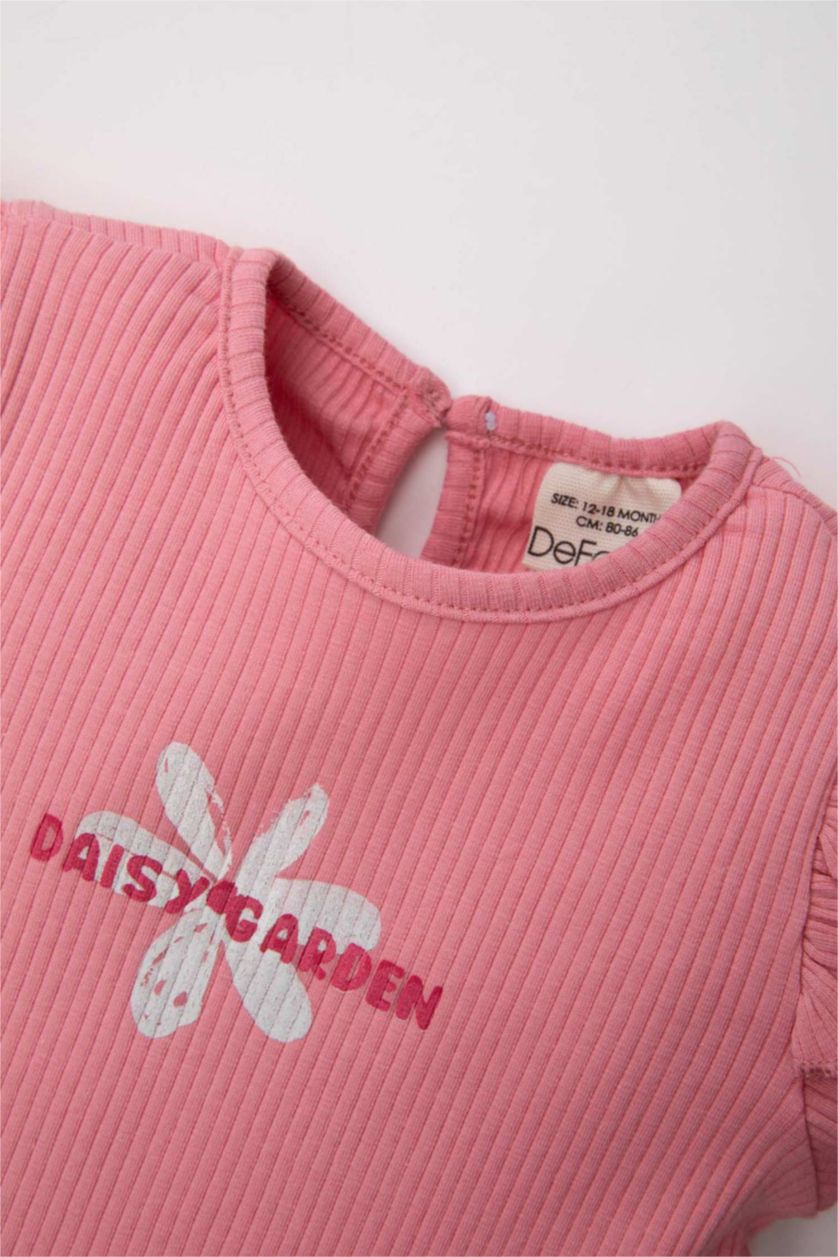 طفلة صغيرة زهري طقم بناتي ليجن وتي شيرت بطبعة شعار - قطعتين