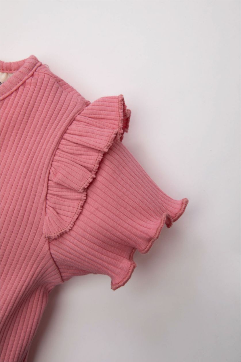 طفلة صغيرة زهري طقم بناتي ليجن وتي شيرت بطبعة شعار - قطعتين