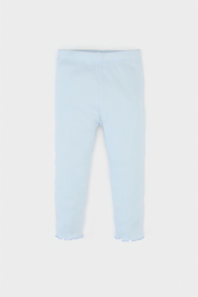 Kız Bebek Açık Mavi 2'li Takım Baskılı Kısa Kollu Fitilli Kaşkorse Tişört Beli Lastikli Alt Kız Bebek