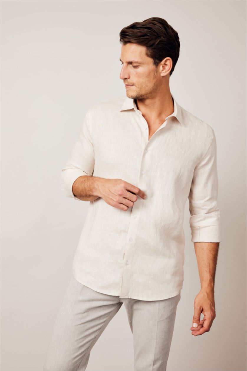 Ерлер Ашық Бежевый заманауи пішім Ұзын жеңді көйлек