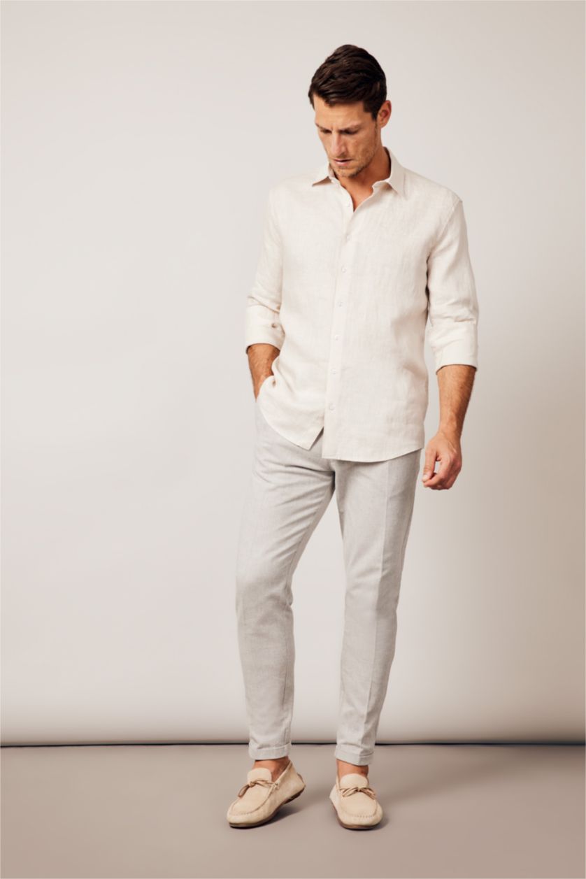 Ерлер Ашық Бежевый заманауи пішім Ұзын жеңді көйлек