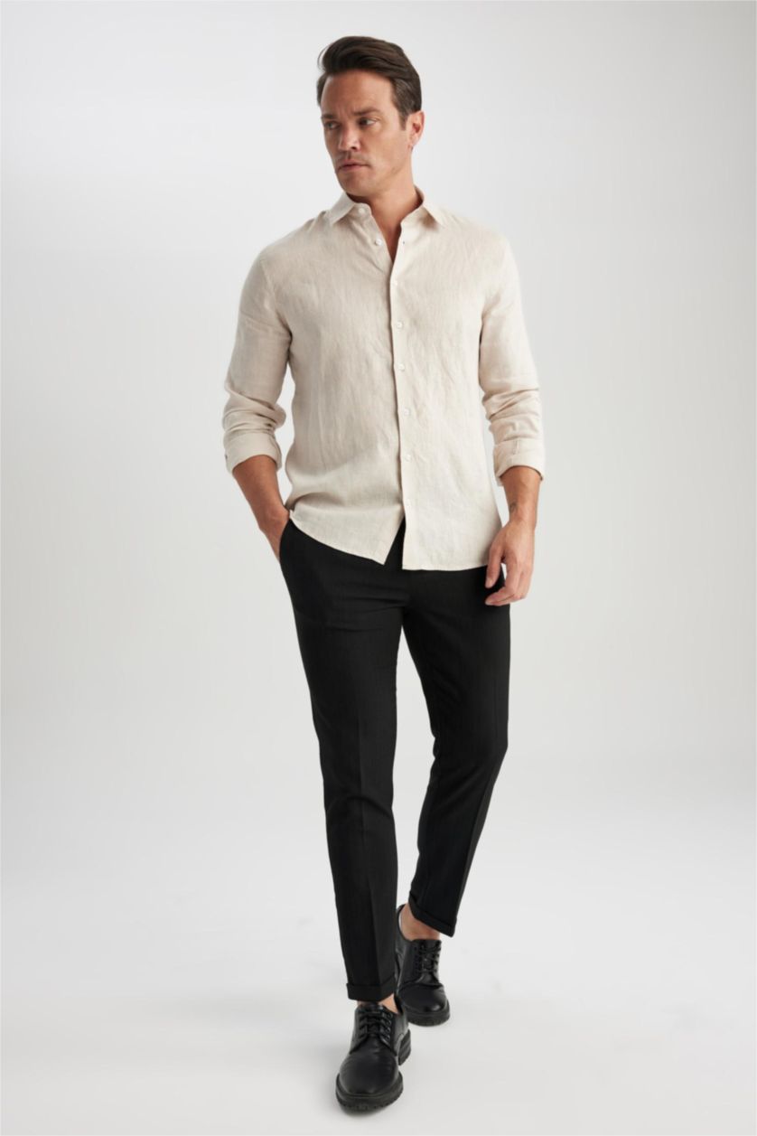 Ерлер Ашық Бежевый заманауи пішім Ұзын жеңді көйлек