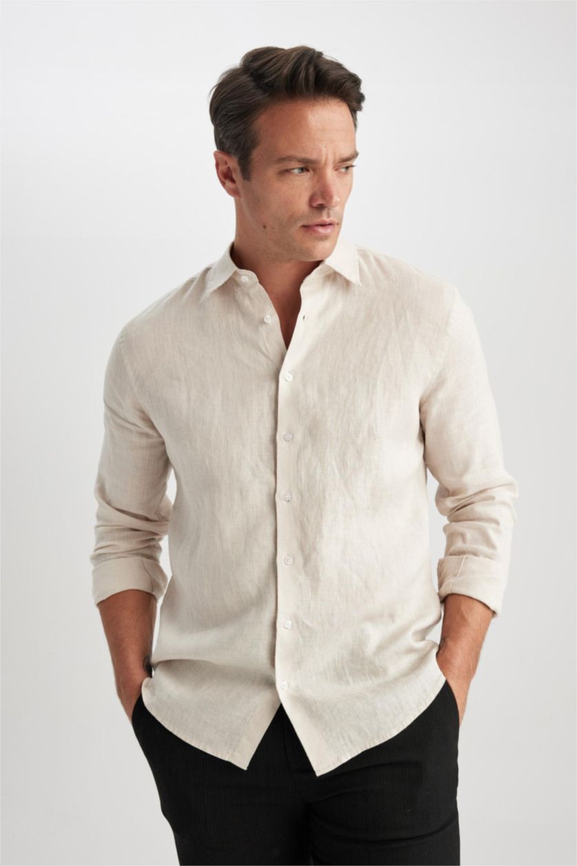 Ерлер Ашық Бежевый заманауи пішім Ұзын жеңді көйлек