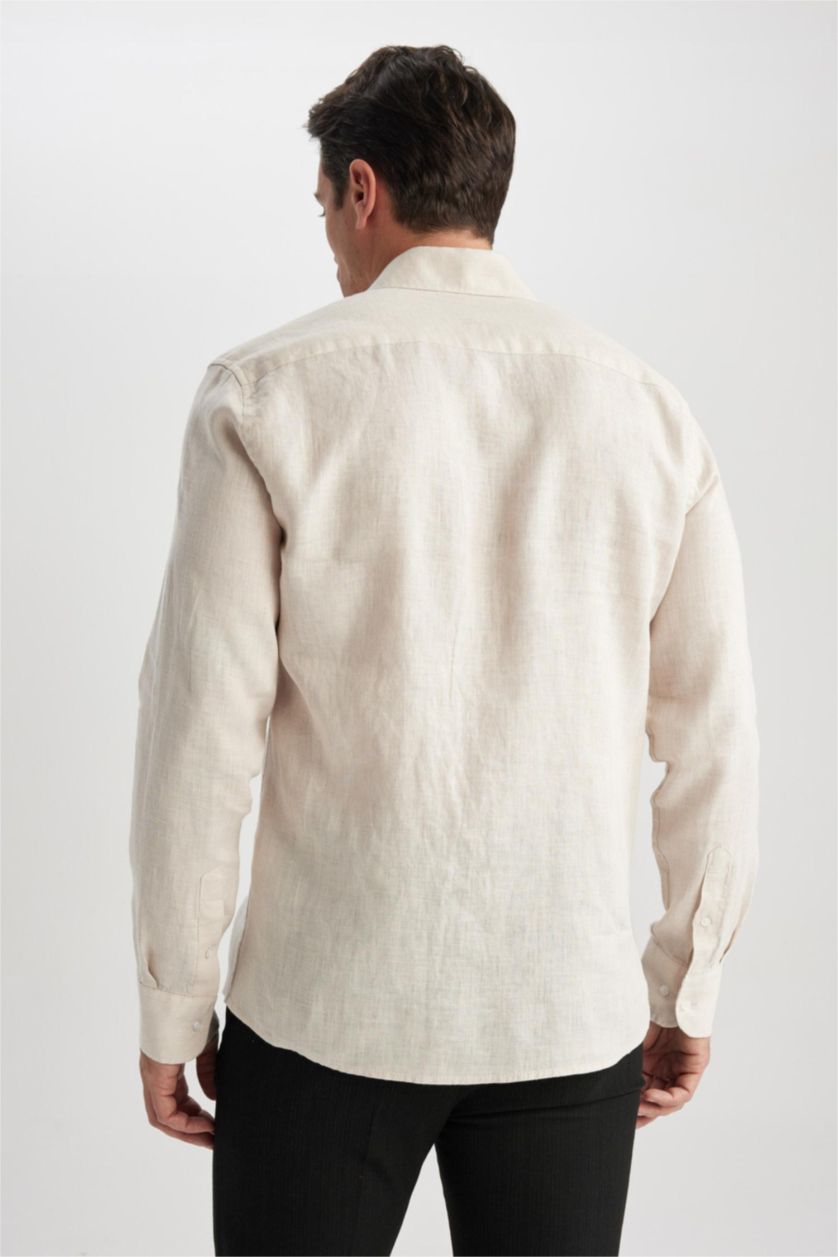 Ерлер Ашық Бежевый заманауи пішім Ұзын жеңді көйлек