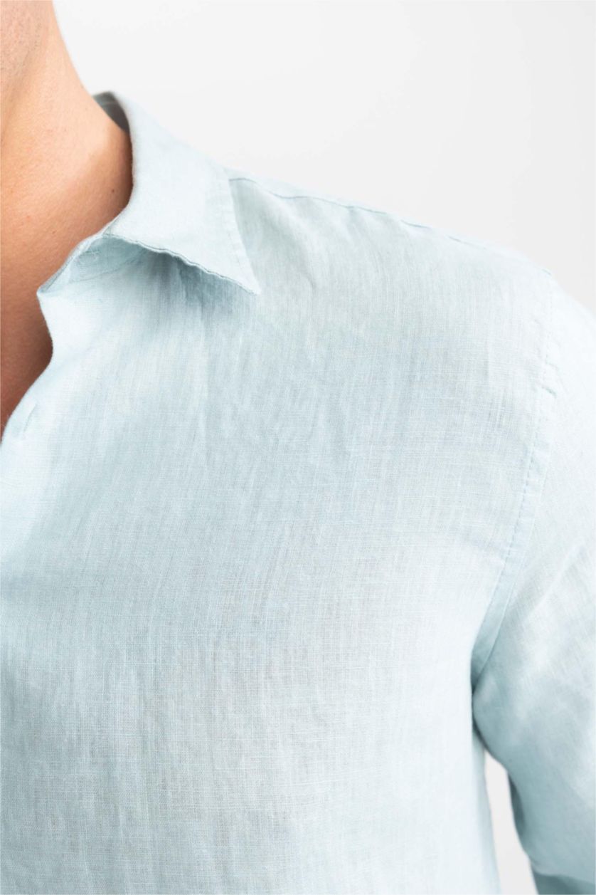 رجال رمادي قميص كتان مودرن فيت بياقة ايطالية