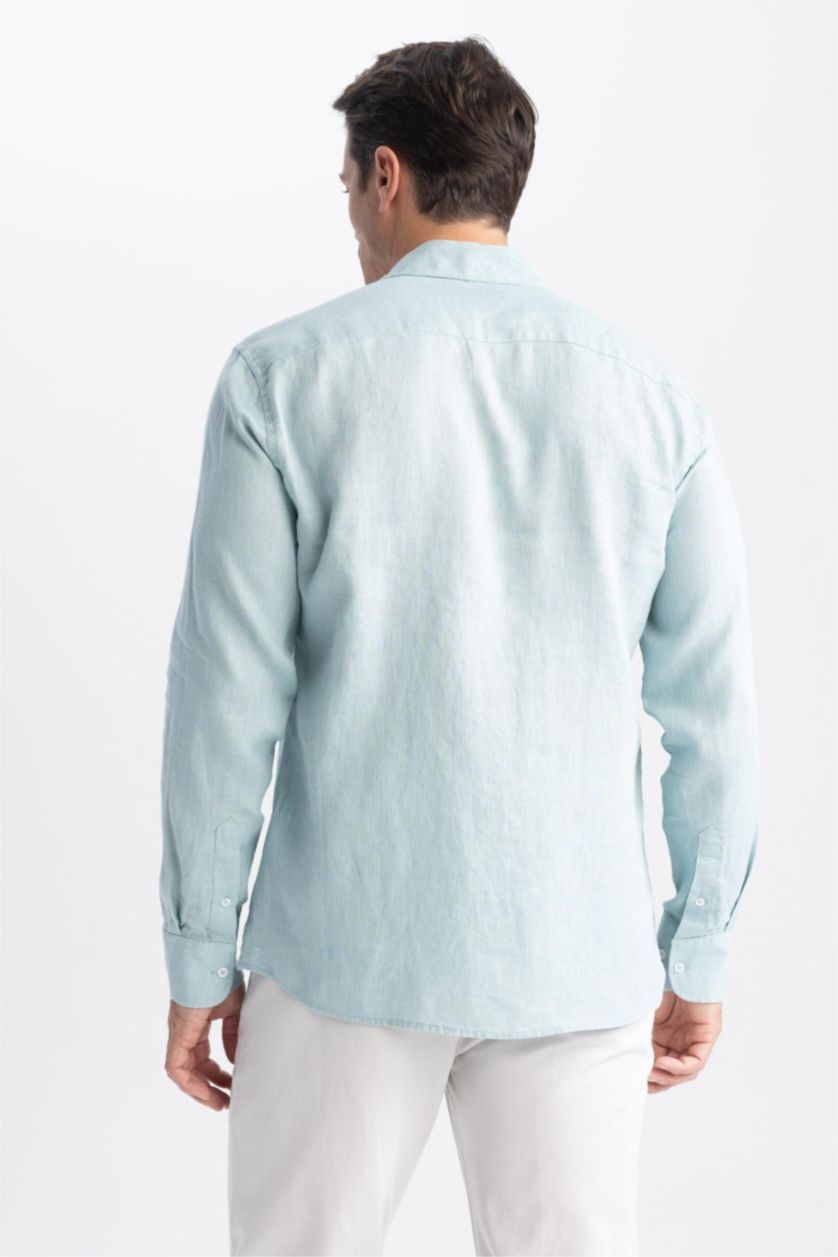 رجال رمادي قميص كتان مودرن فيت بياقة ايطالية