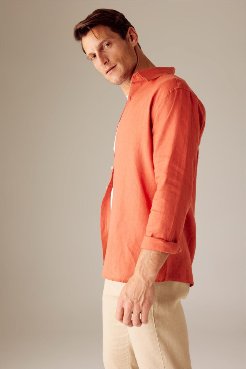 MAN Tile Modern Fit Italian Collar Linen Long Sleeve Shirt