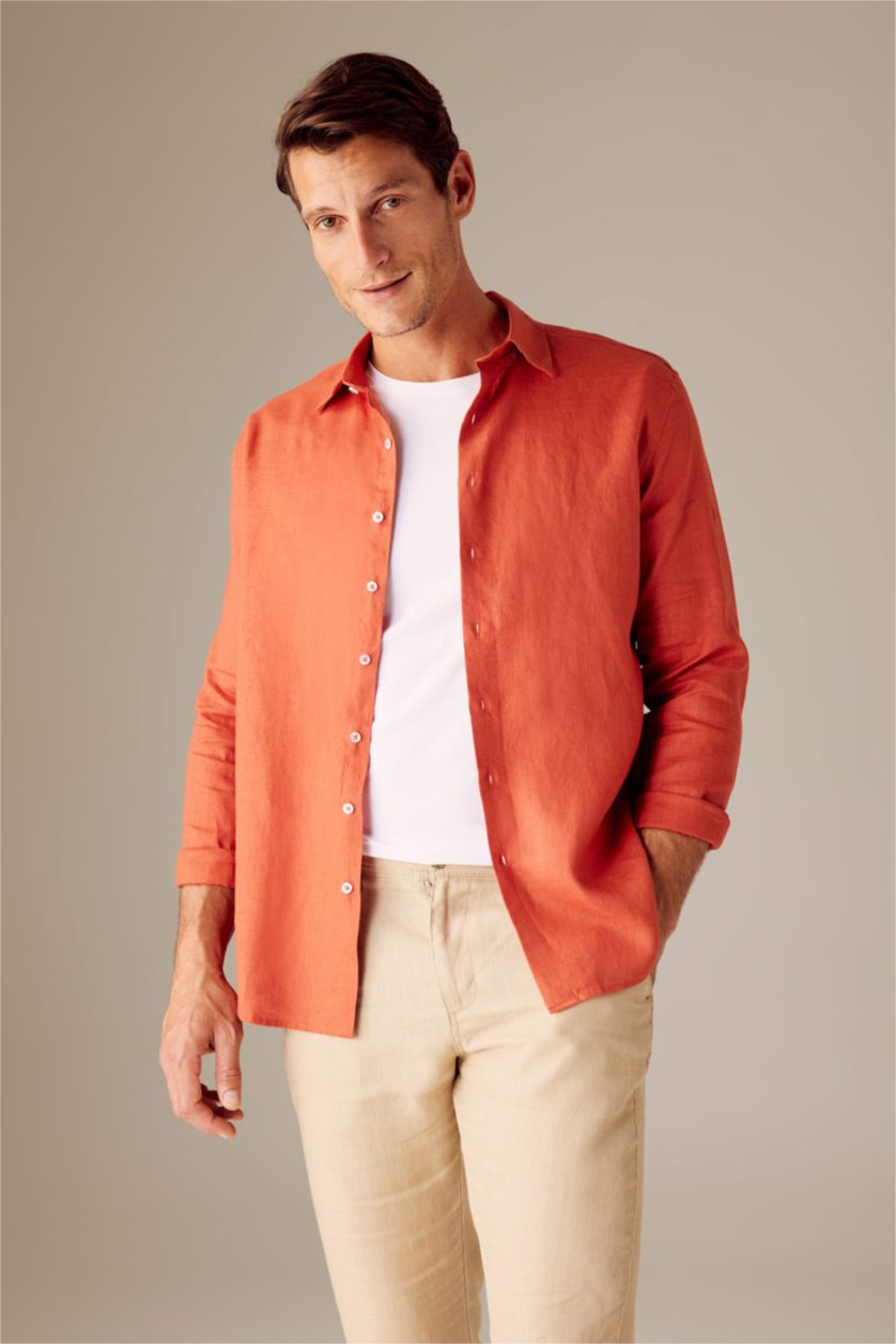 MAN Tile Modern Fit Italian Collar Linen Long Sleeve Shirt
