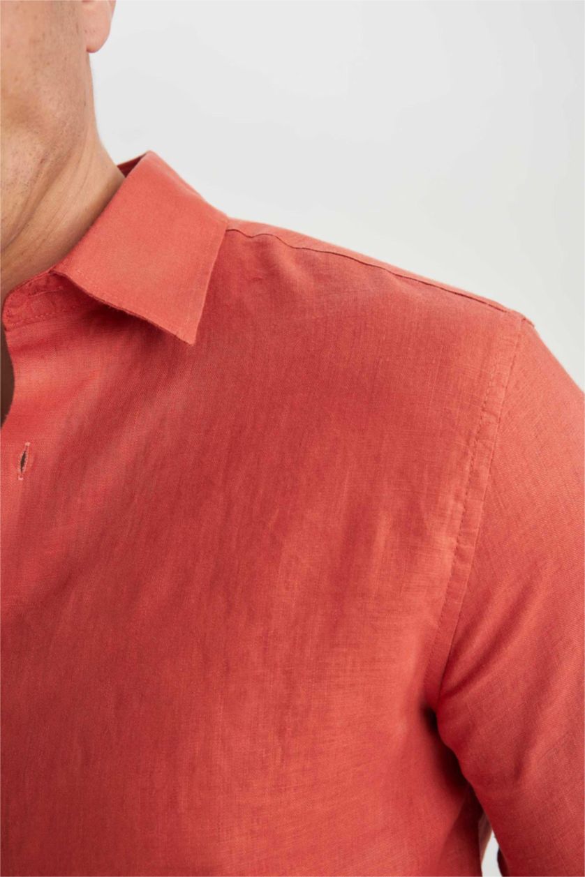 MAN Tile Modern Fit Italian Collar Linen Long Sleeve Shirt