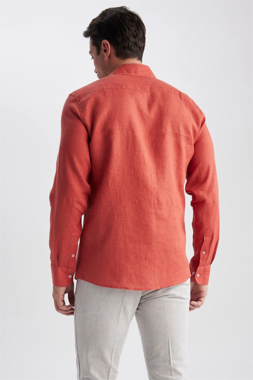 MAN Tile Modern Fit Italian Collar Linen Long Sleeve Shirt