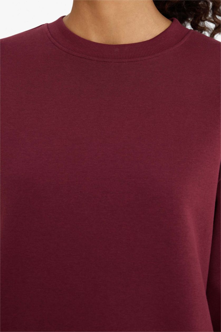 Женщины Бордовый Толстая однотонная толстовка Relax Fit с круглым вырезом и из материала для свитшотов