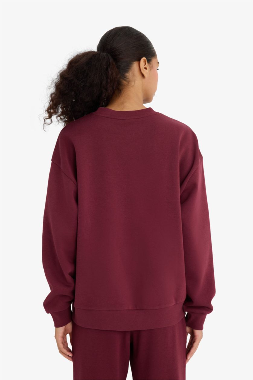 Женщины Бордовый Толстая однотонная толстовка Relax Fit с круглым вырезом и из материала для свитшотов
