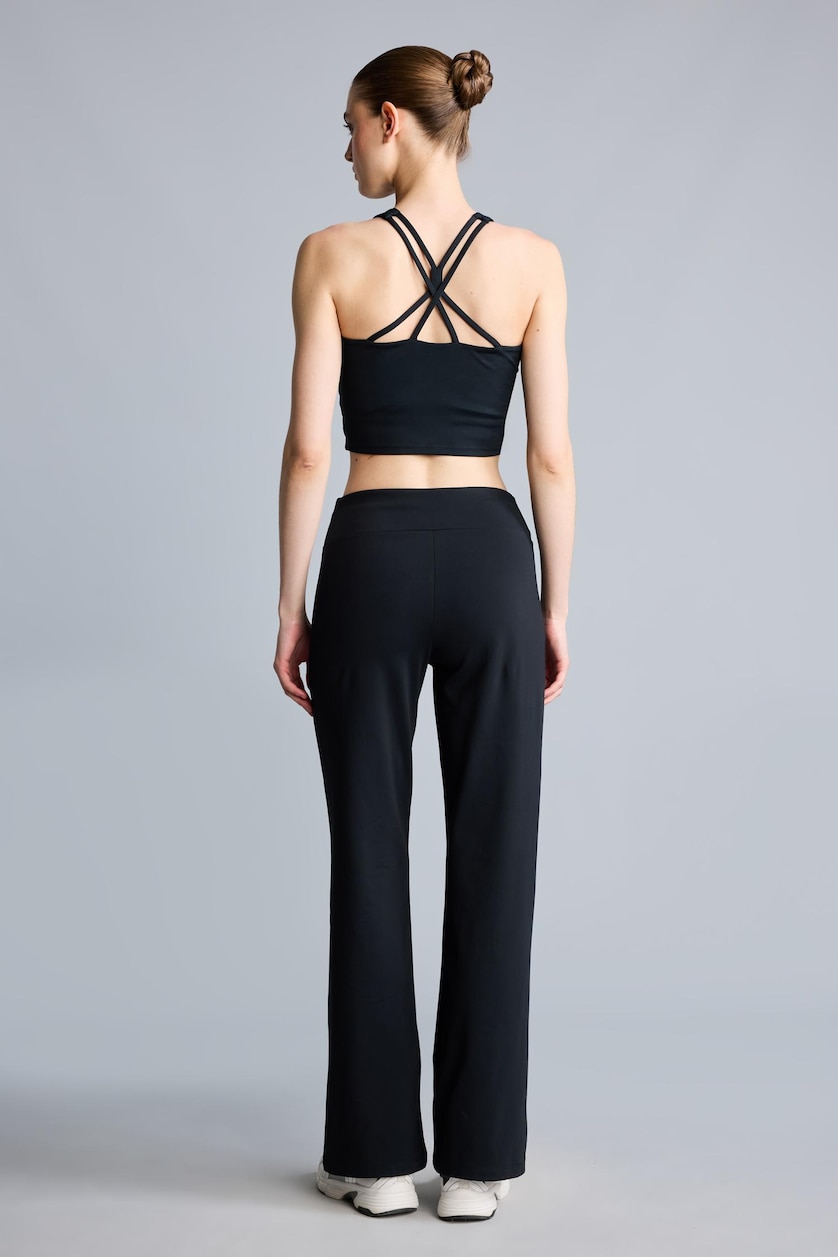 WOMAN Black Flare Wide Leg Scuba Fabric Trousers