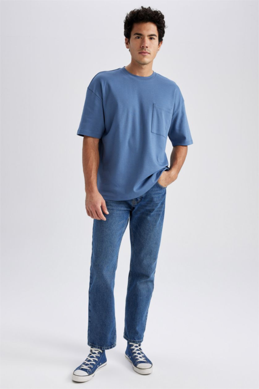 رجالي أزرق غامق بنطلون جينز بساق مستقيم
