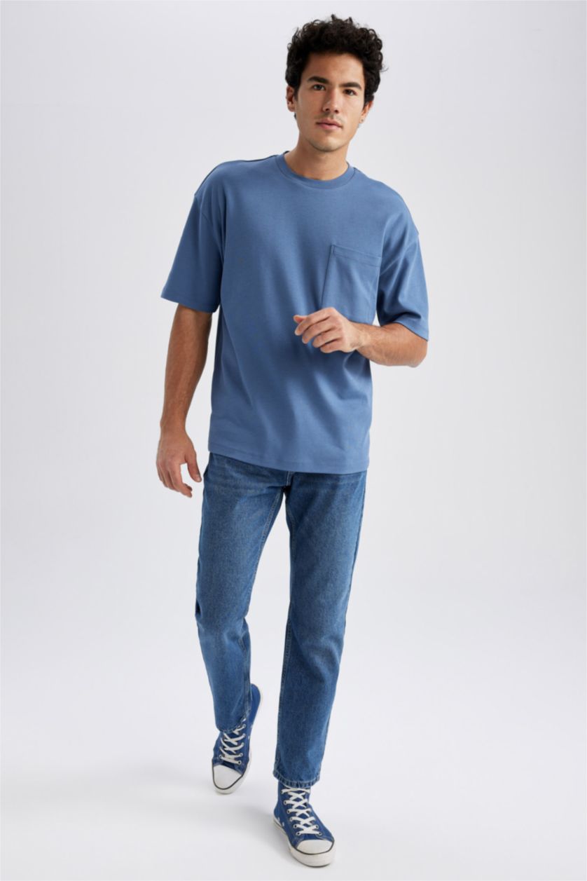 رجالي أزرق غامق بنطلون جينز بساق مستقيم