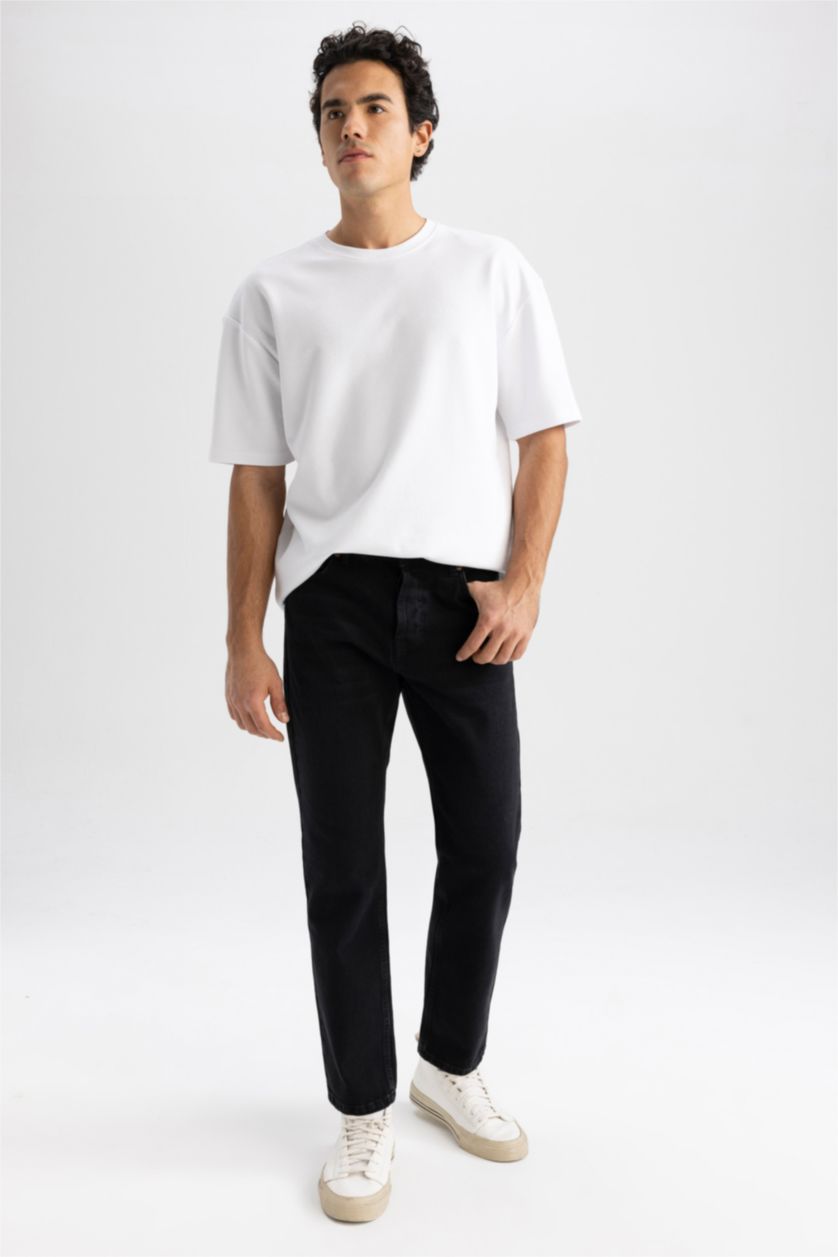 رجالي أسود بنطلون جينز برجل مستقيم