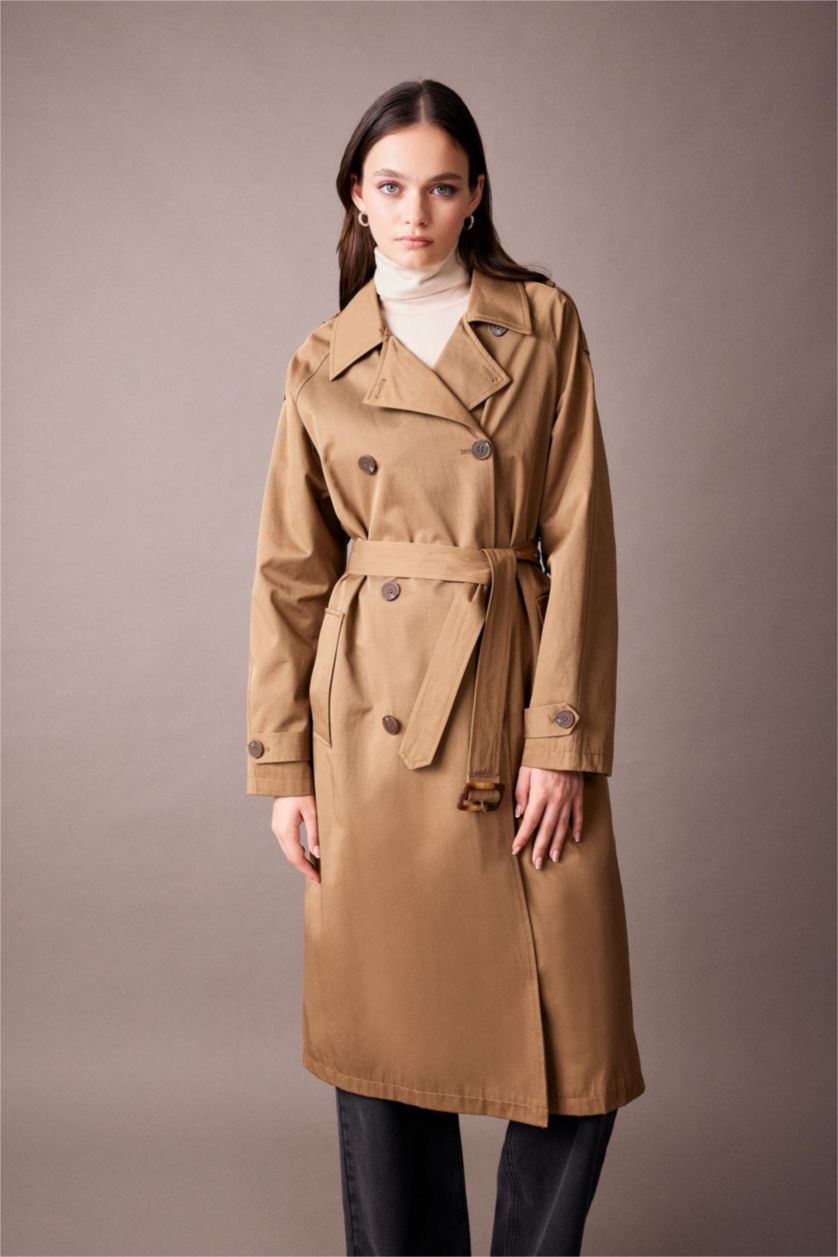 WOMAN Khaki Waterproof Regular Fit Trench Coat