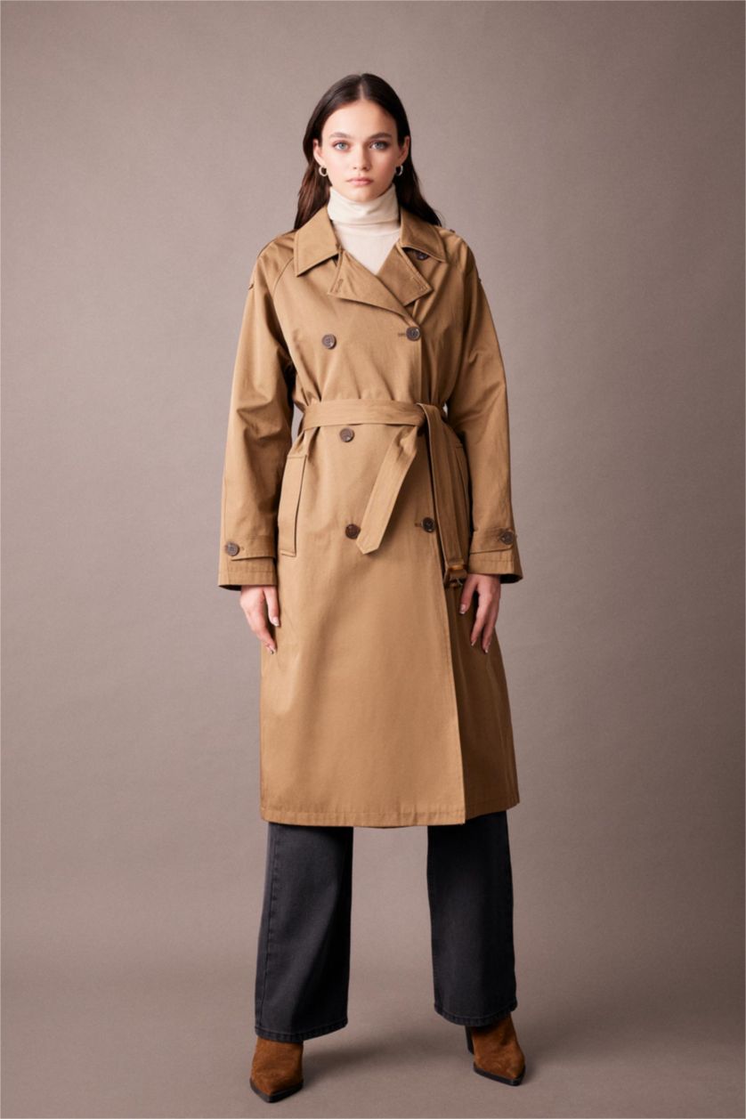 WOMAN Khaki Waterproof Regular Fit Trench Coat