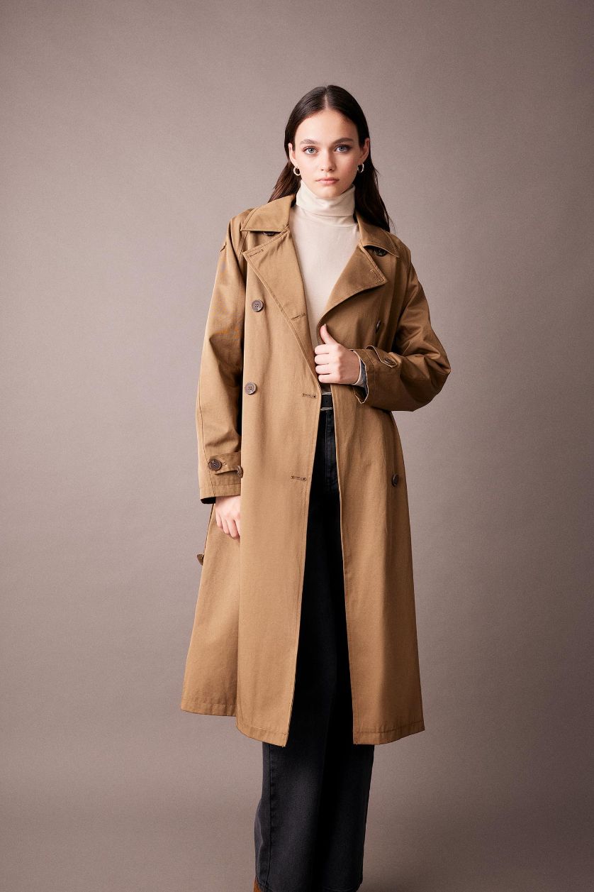 WOMAN Khaki Waterproof Regular Fit Trench Coat