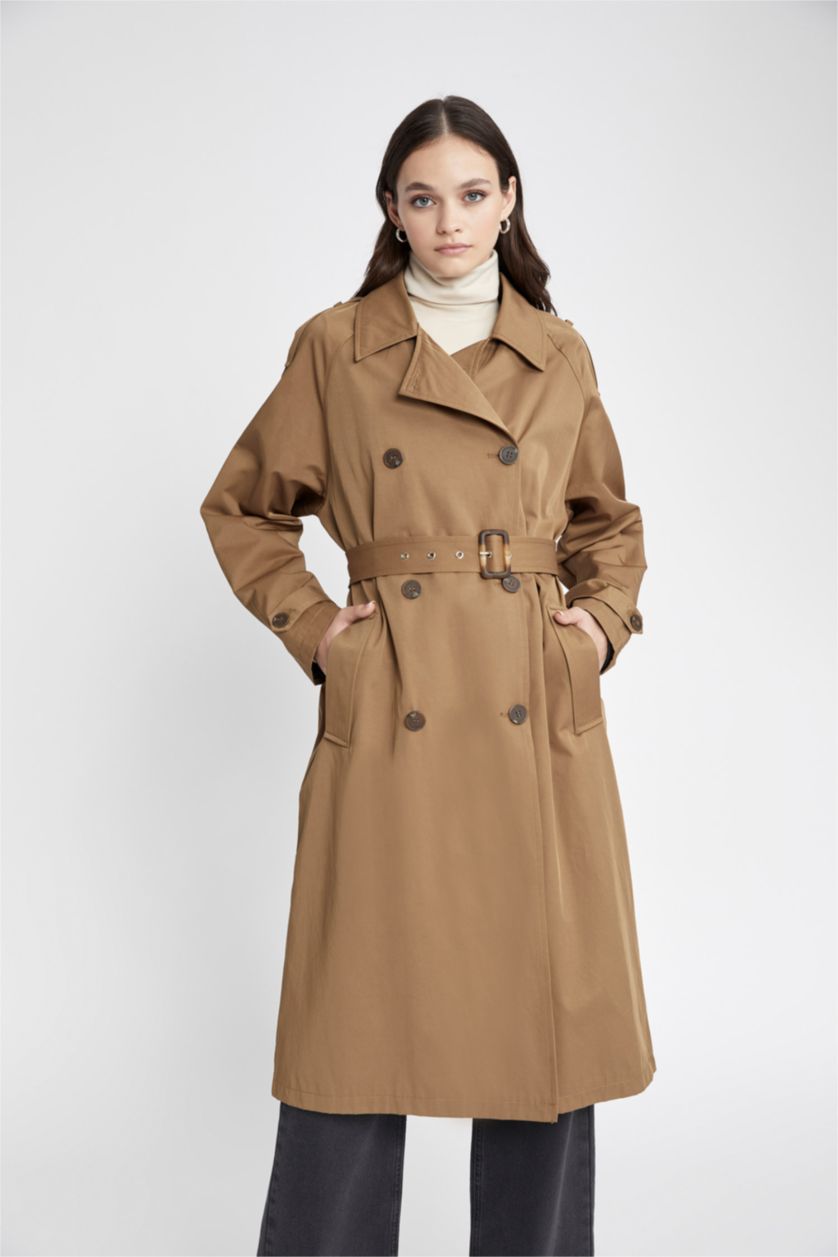 WOMAN Khaki Waterproof Regular Fit Trench Coat