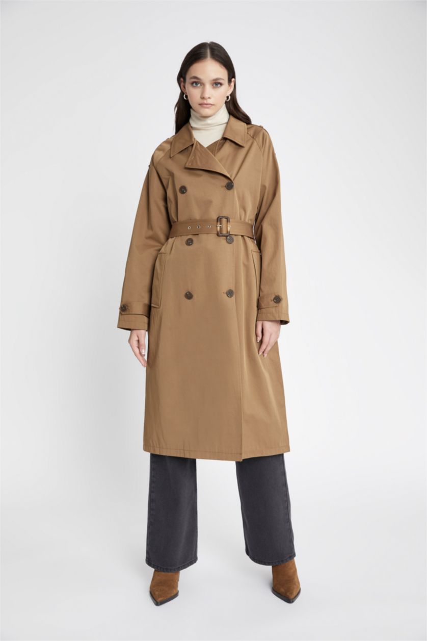 WOMAN Khaki Waterproof Regular Fit Trench Coat