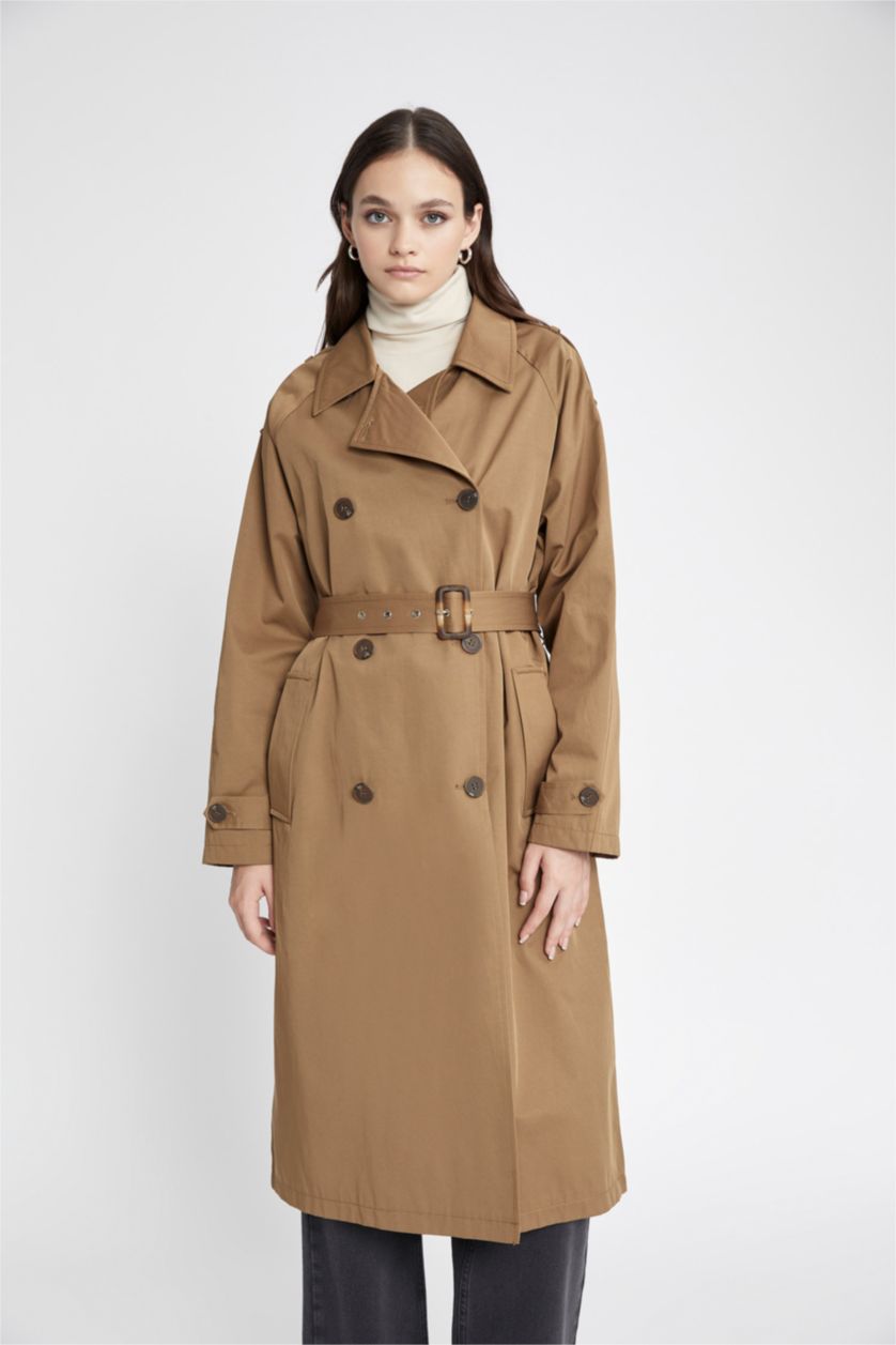 WOMAN Khaki Waterproof Regular Fit Trench Coat