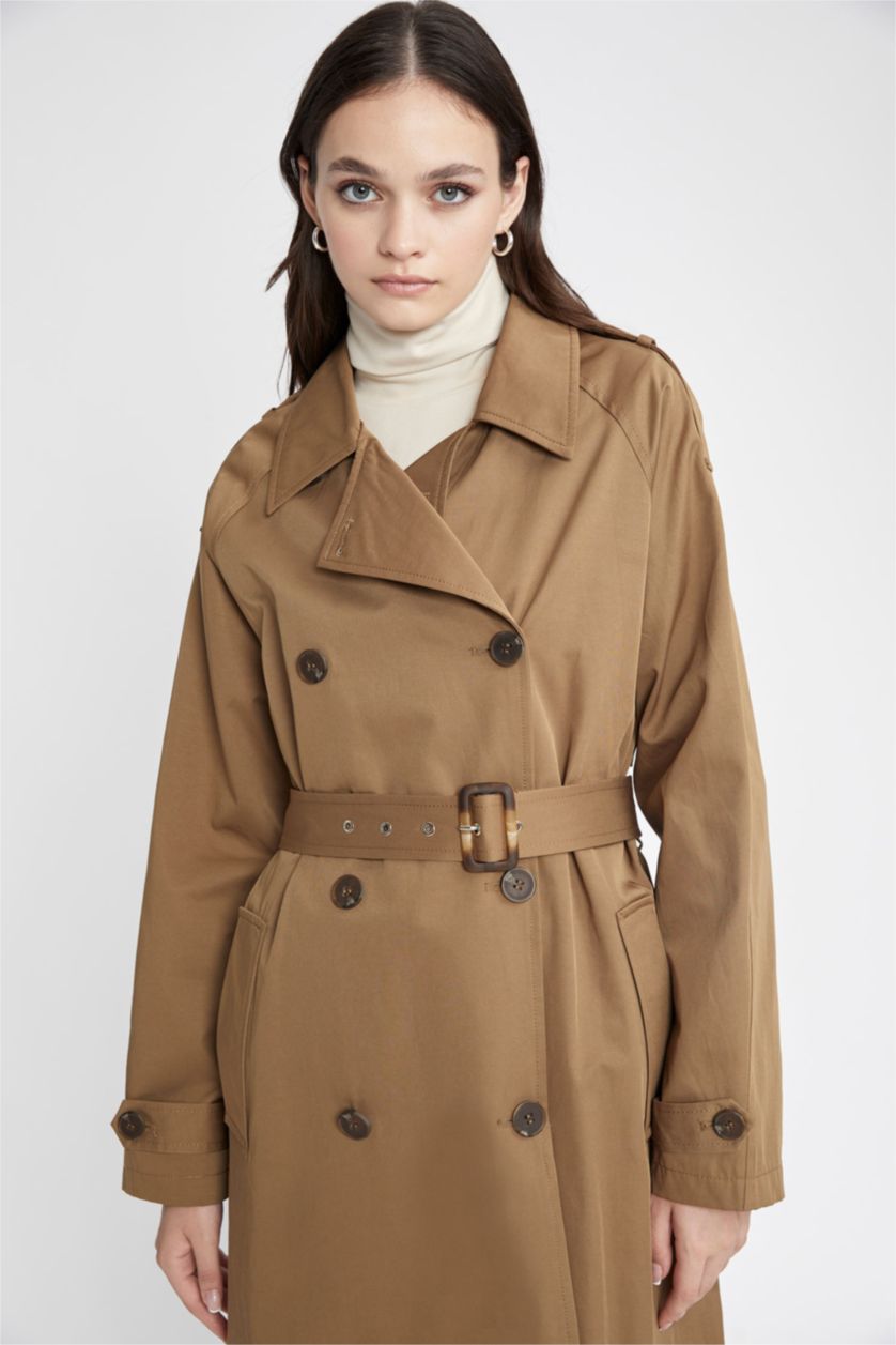 WOMAN Khaki Waterproof Regular Fit Trench Coat