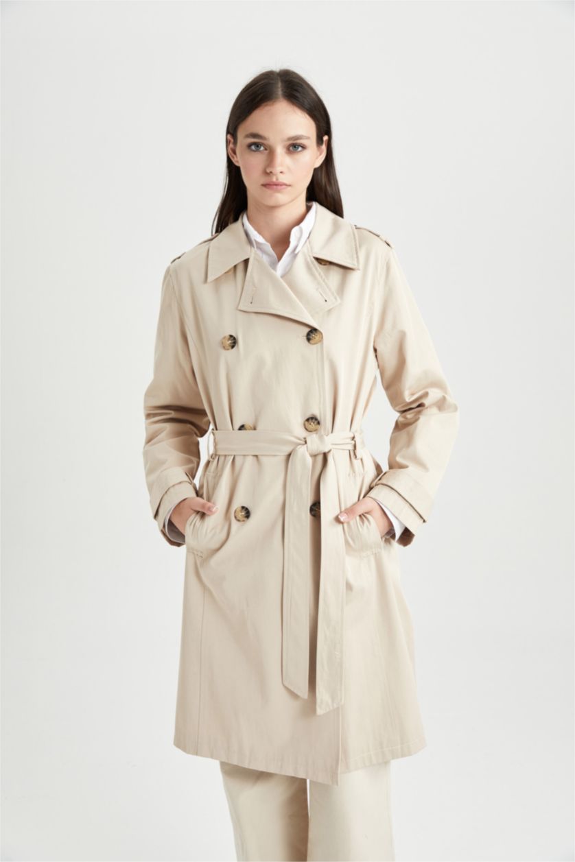 WOMAN Beige Waterproof Regular Fit Trench Coat