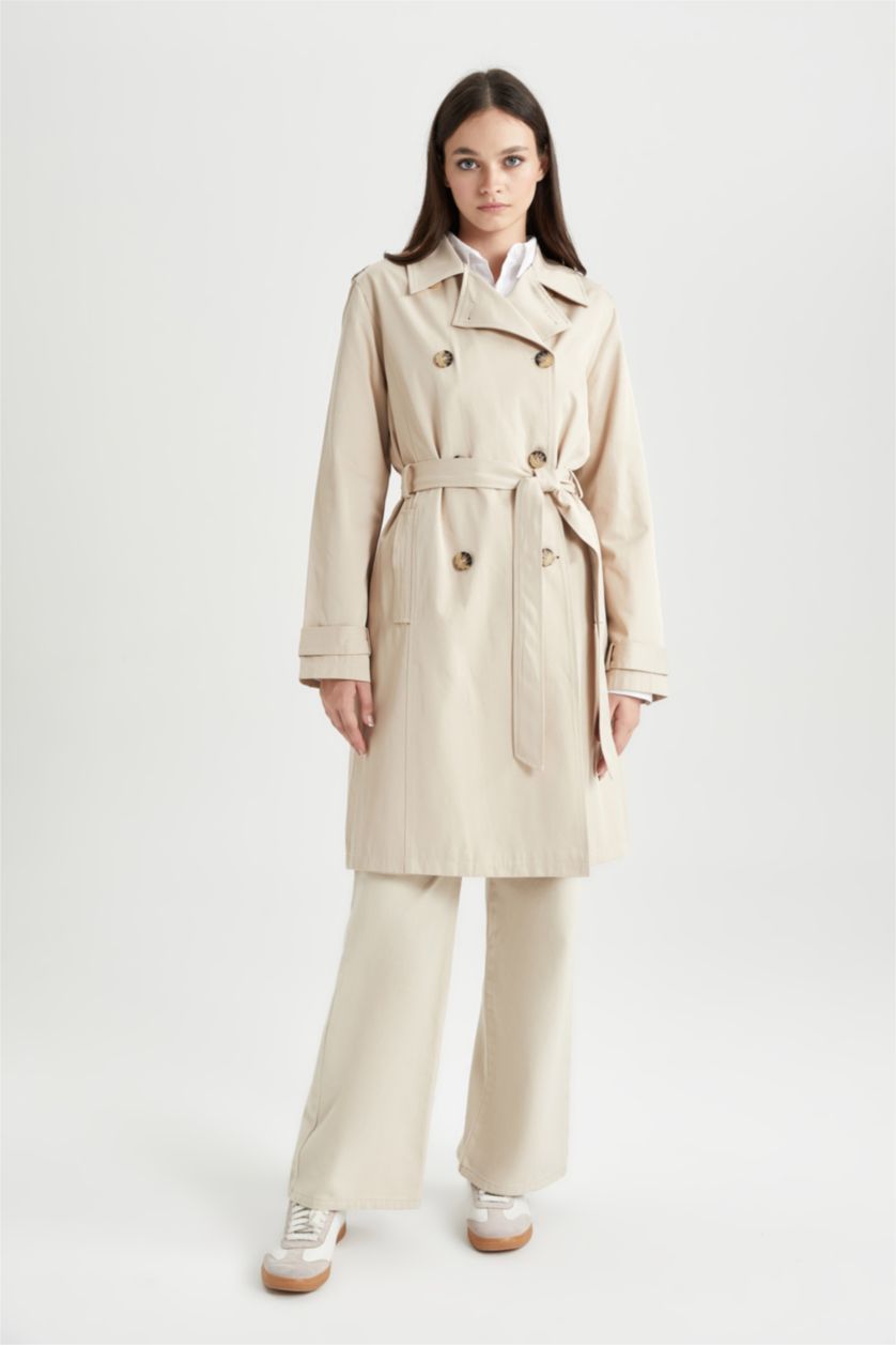 WOMAN Beige Waterproof Regular Fit Trench Coat