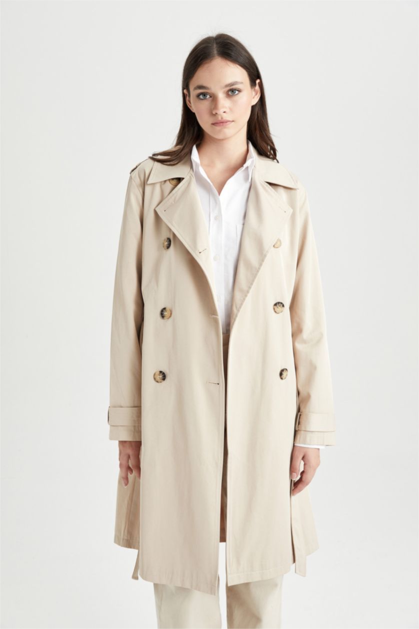 WOMAN Beige Waterproof Regular Fit Trench Coat