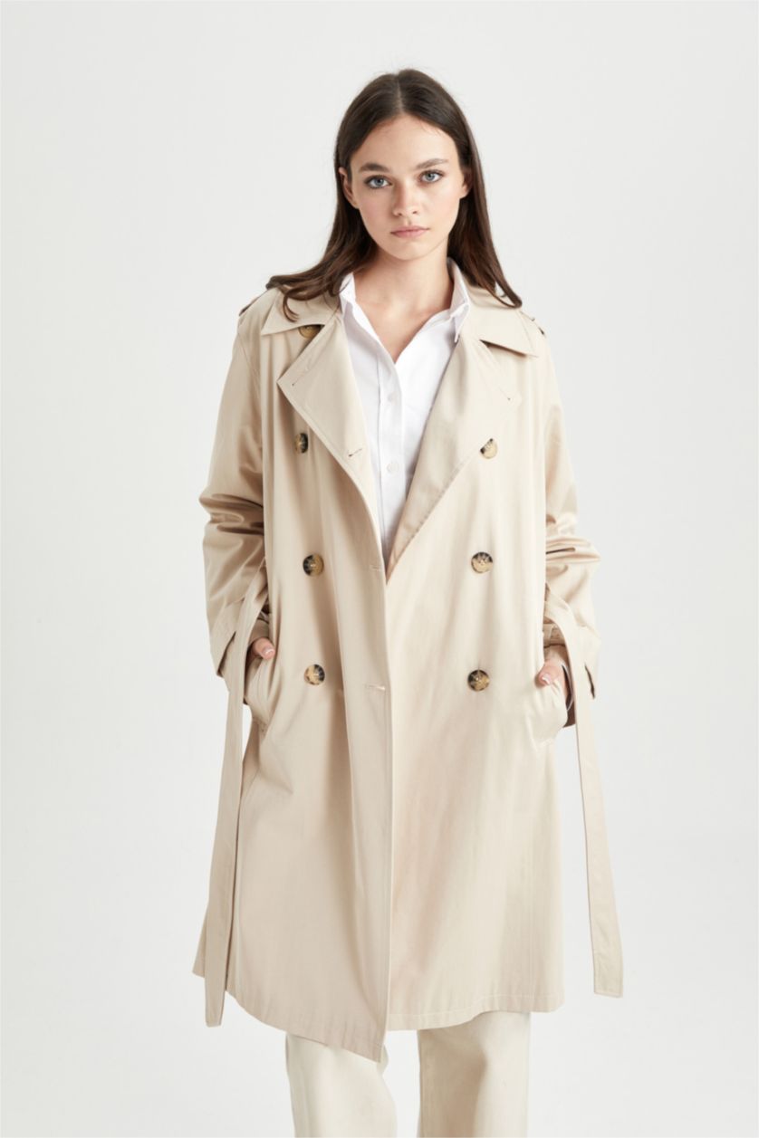 WOMAN Beige Waterproof Regular Fit Trench Coat