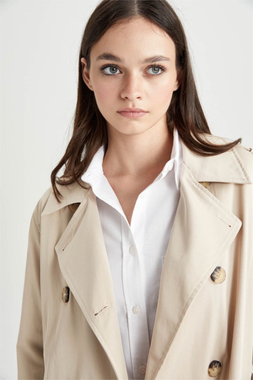 WOMAN Beige Waterproof Regular Fit Trench Coat
