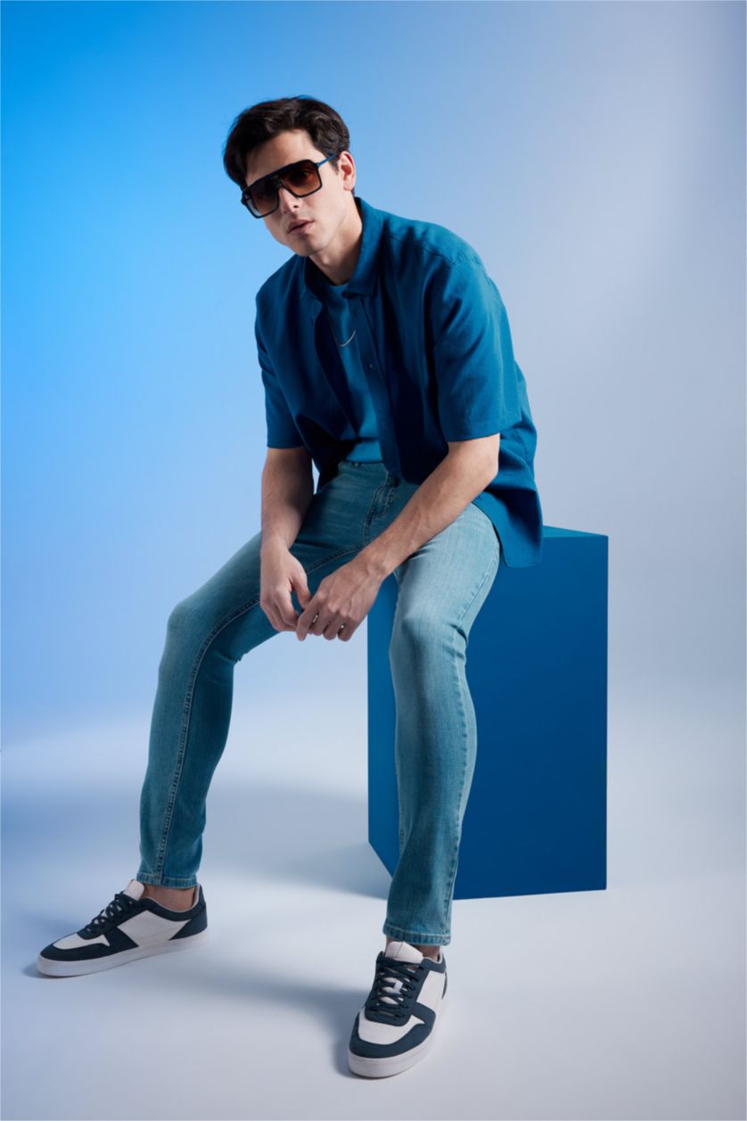 HOMME BLEU Clair Pantalon Jean PEDRO - Coupe slim en jean Ourlet étroit