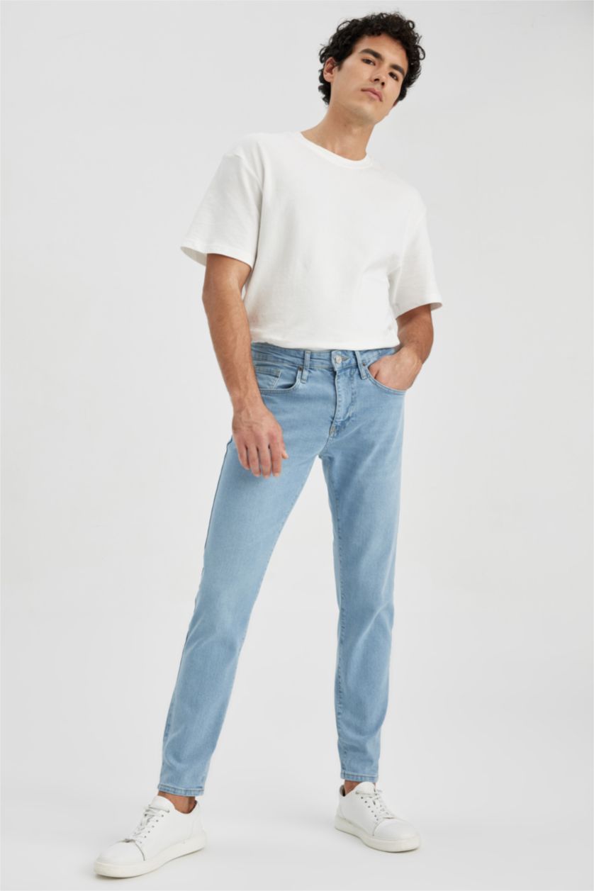 رجالي أزرق فاتح بنطلون جينز سليم فيت