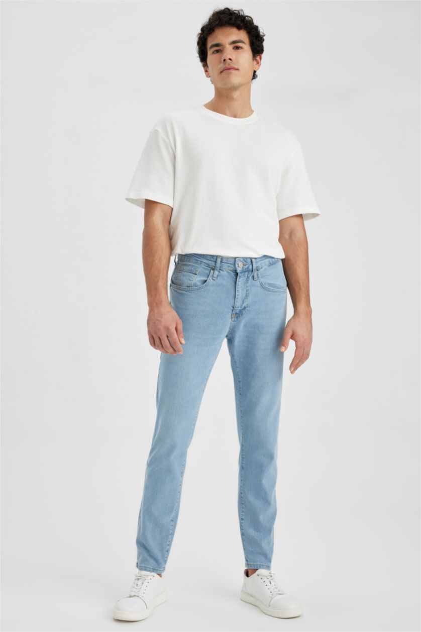 رجالي أزرق فاتح بنطلون جينز سليم فيت