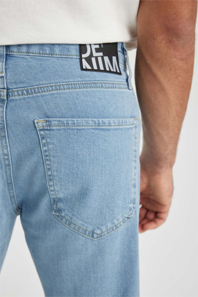 رجالي أزرق فاتح بنطلون جينز سليم فيت