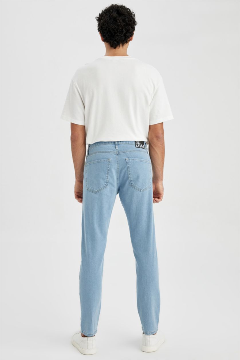 رجالي أزرق فاتح بنطلون جينز سليم فيت