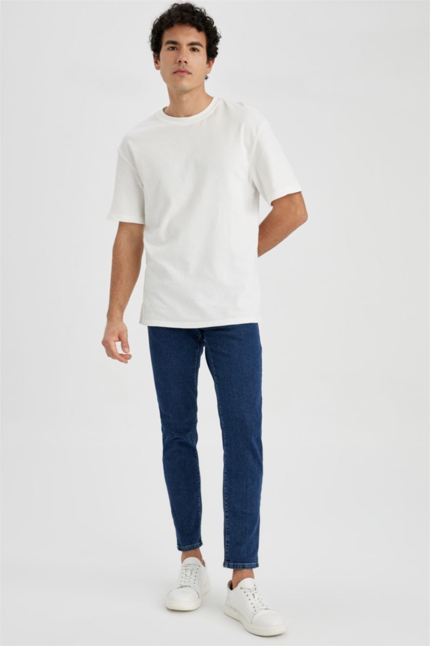 Мужчины Темно-голубой Джинсы Slim Tapered Fit приталенного кроя со средней талией