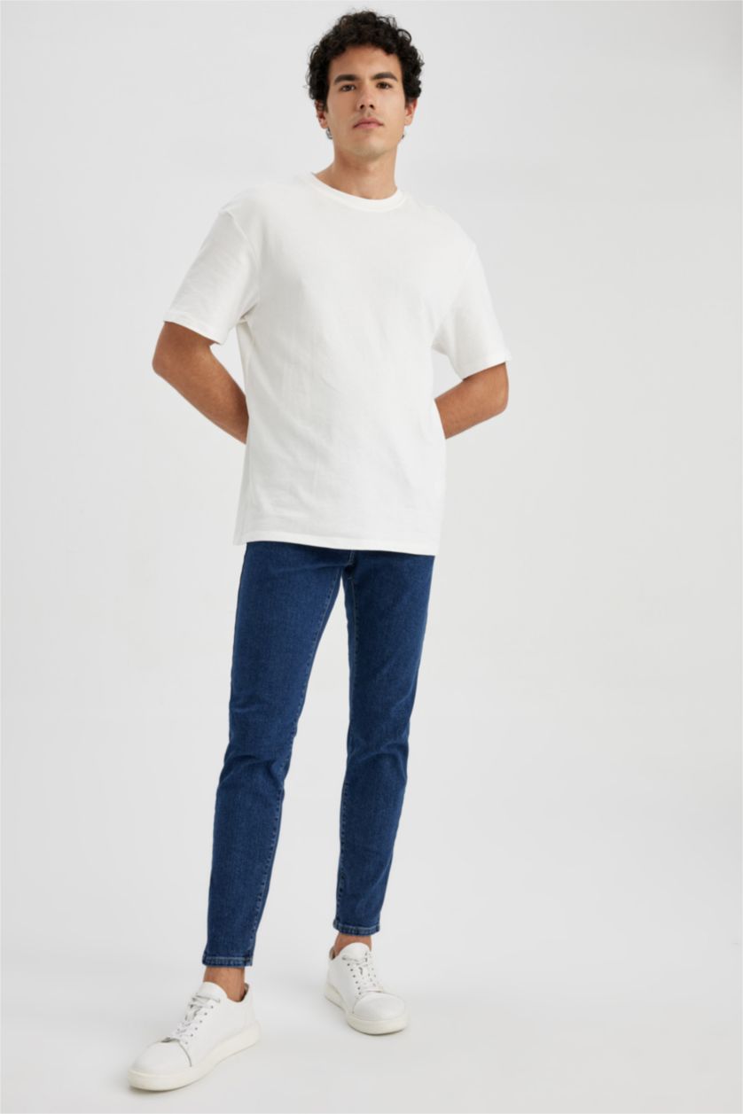 Мужчины Темно-голубой Джинсы Slim Tapered Fit приталенного кроя со средней талией