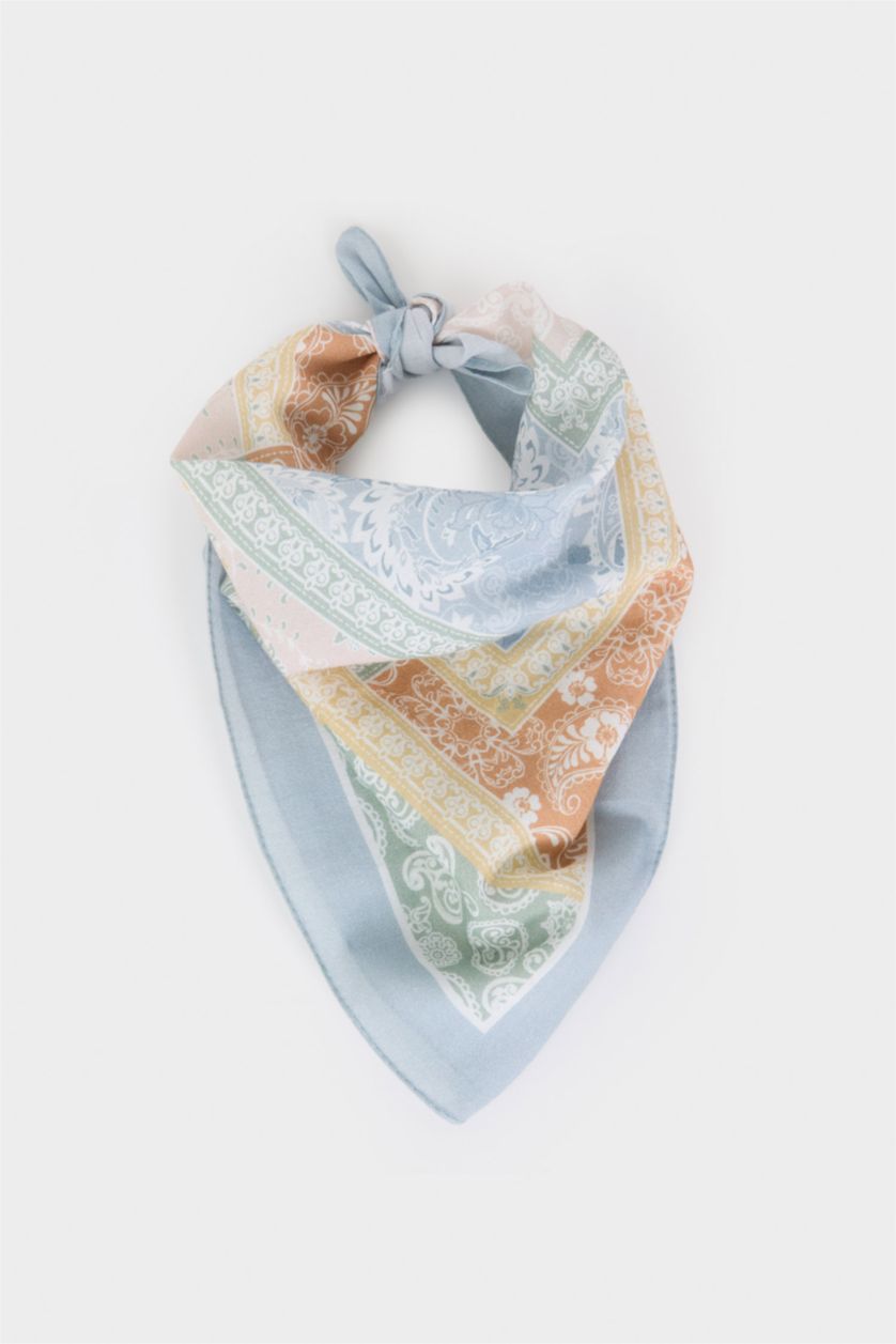 Kadın Mavi Kadın Desenli Pamuklu Bandana