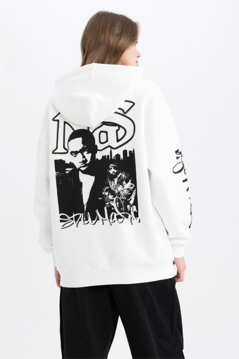 Жіночий Кремовий Світшот оверсайз з капюшоном з принтом з товстої тканини для жінок